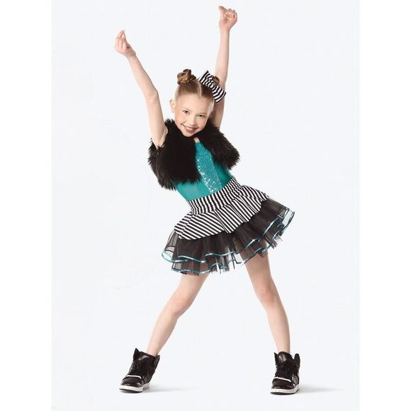 Revolution Girls 10/12 (MC) All You’ve Got Striped Sequined Dance Costume Skort - Picture 3 of 11